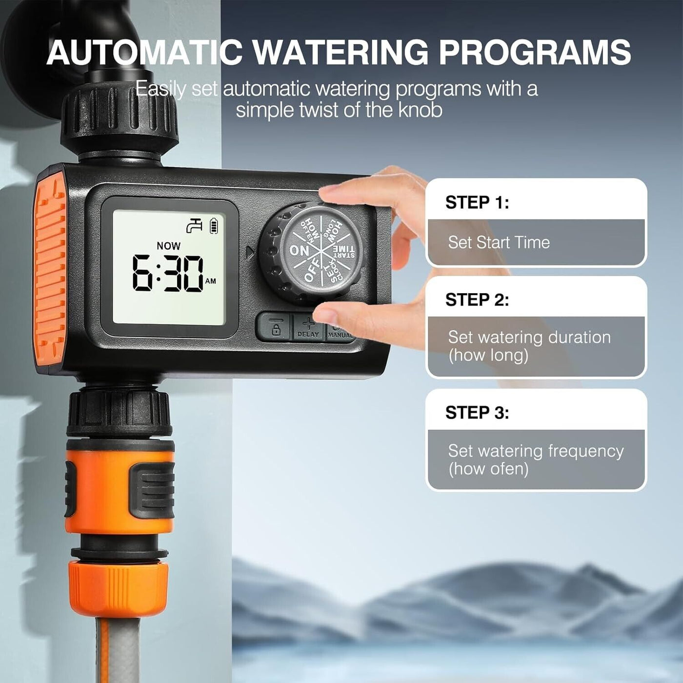 Kazeila Programmierbarer Schlauch-Bewässerungstimer, digitaler Bewässerungs-/Spr