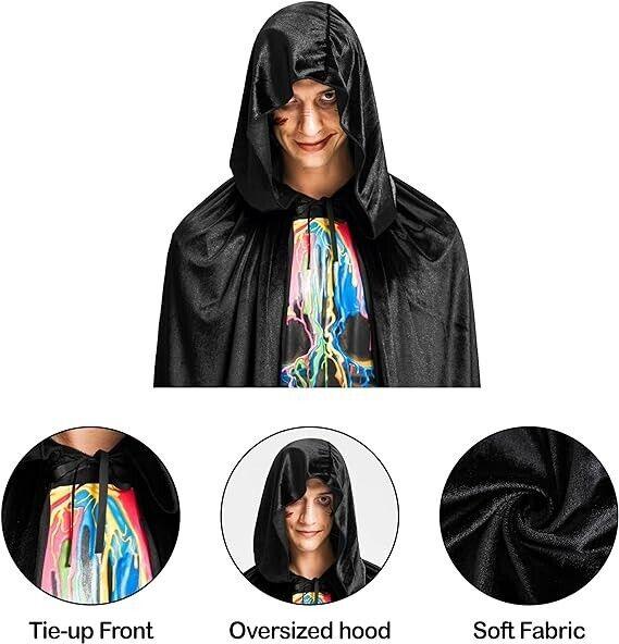 Ikali - Kostüm mit schwarzem Kapuzenumhang, Umhang in voller Länge für Unisex-Er