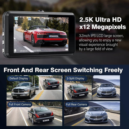 Miden S7 -  2,5K Dashcam vorne und hinten, 64G SD-Karte, 1600P+1080P FHD