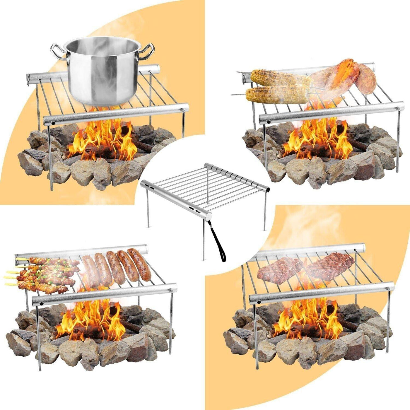 NASHRIO Tragbarer Camping-Grill, klappbar, kompakt, aus Edelstahl