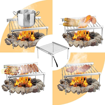 NASHRIO Tragbarer Camping-Grill, klappbar, kompakt, aus Edelstahl