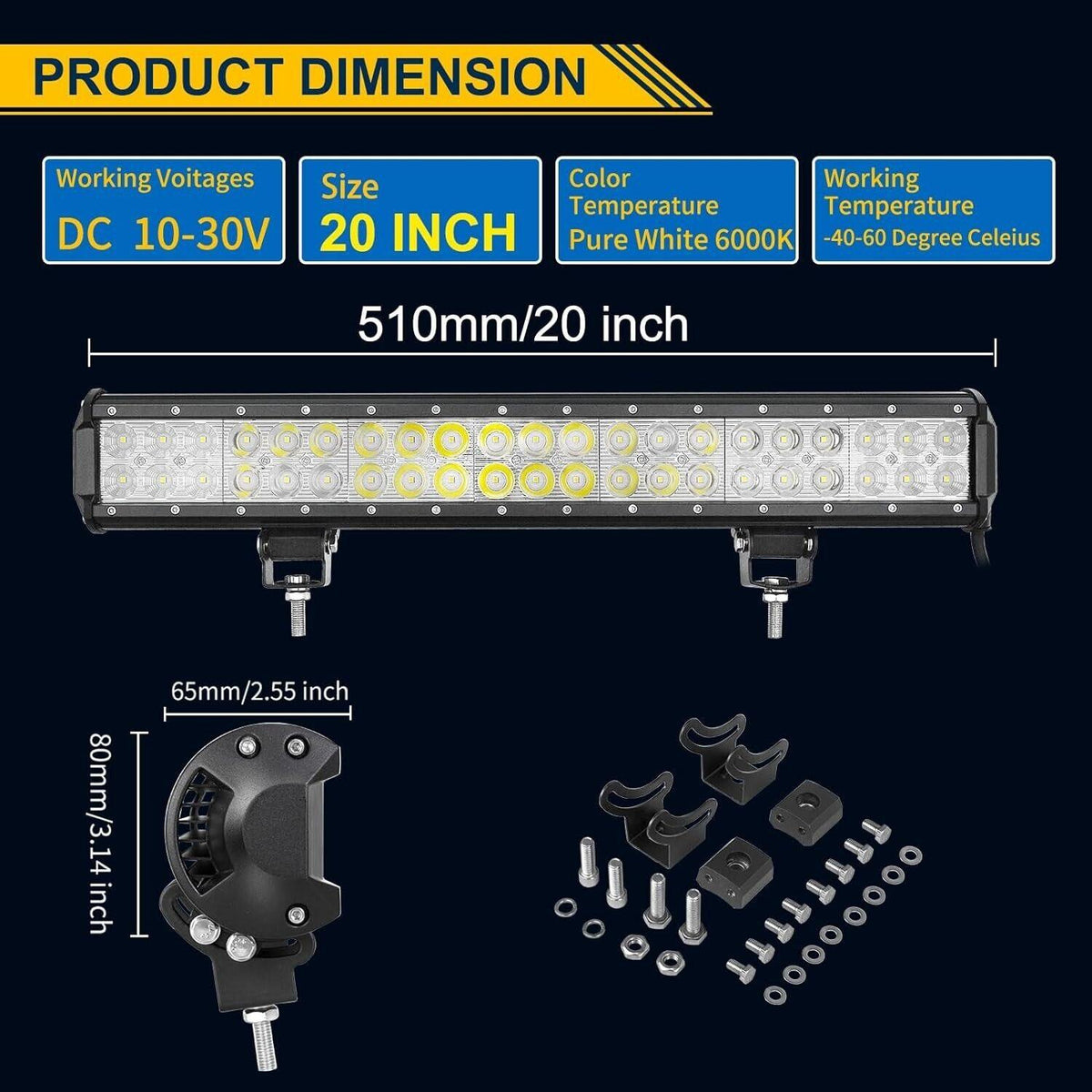 PICAA 20 Zoll 126W LED Lightbar Auto 12V Kabelbaum Lichtbalken Arbeitsscheinwerf