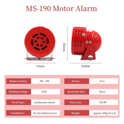 MS-190 Mini Metall Motor Alarm System, 220 V 120DB Industriemotor Glocke Horn So