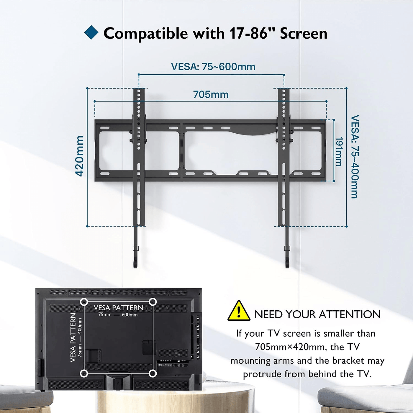 BONTEC TV Wandhalterung für 37-86 Zoll LED LCD OLED Plasma Flach Curved Fernsehe