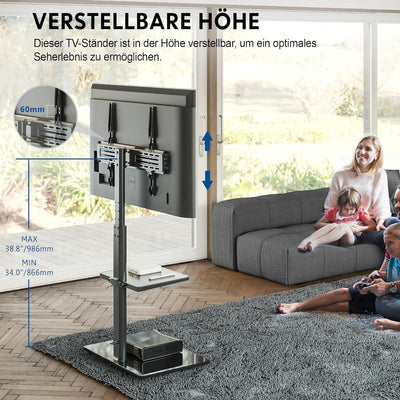 FITUEYES TV Ständer Bodenständer Standfuß Fernsehstand mit Regal höhenver.