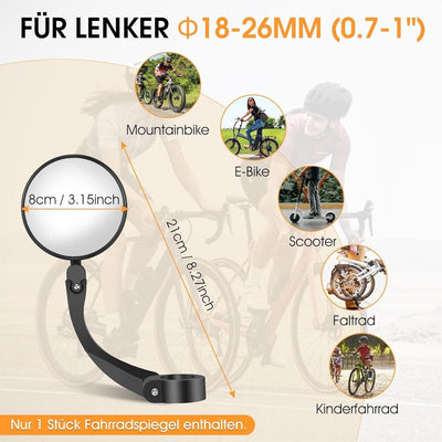 CYCLESPEED Fahrradspiegel für Lenker 18-26MM, HD 360 Grad Drehbar Sicherer Fahrr