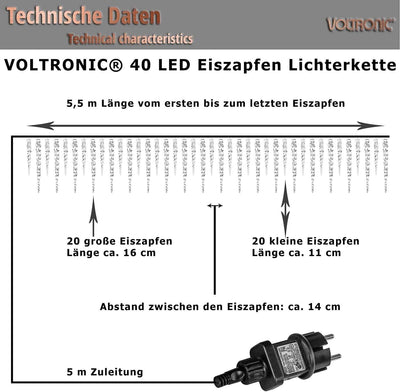 VOLTRONIC 40 LEDs Lichterkette Eiszapfen innen und außen IP44 Weiß
