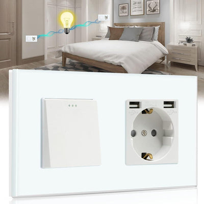 BSEED Lichtschalter mit Steckdose 1 Fach 2 WegeWandschalter mit 16A Schuko Stec