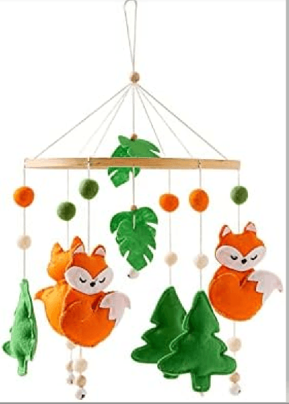 Babybett Mobile Baby Windspiel mit Filz-Pom-Poms, Fuchs,