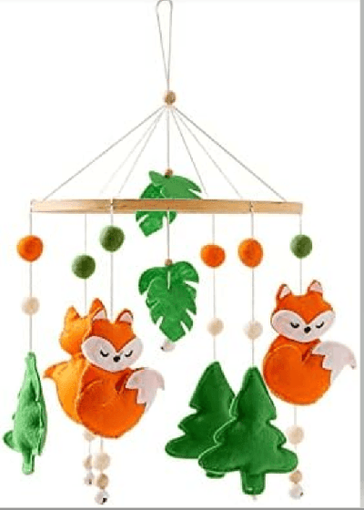 Babybett Mobile Baby Windspiel mit Filz-Pom-Poms, Fuchs,
