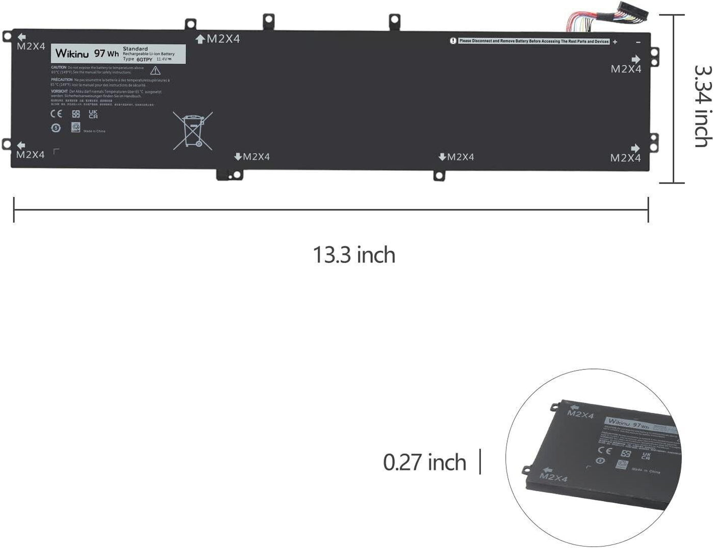 Wikinu 97Wh 6GTPY Laptop Akku für Dell XPS 15 9550 9560 9570 7590, Precision 551