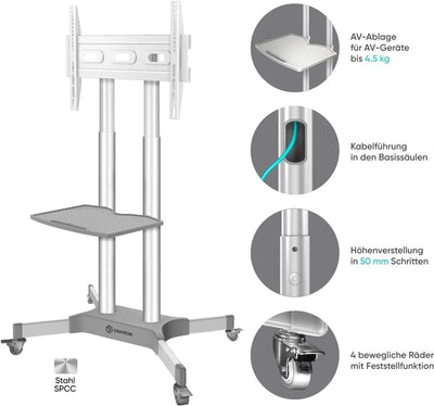 ONKRON Universal TV Ständer rollbar 32-65 Zoll TV bis 50 kg, Fernsehständer