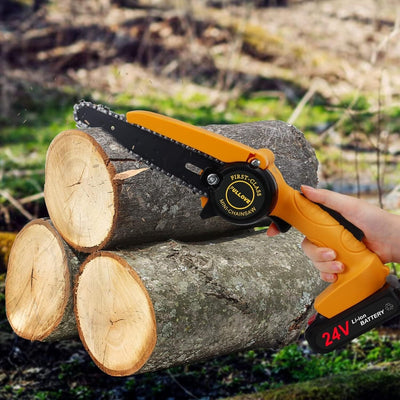Akku Kettensäge Elektro mit 2 Akkus und Ladegerät 6 Zoll Einhand Kabellos Garten