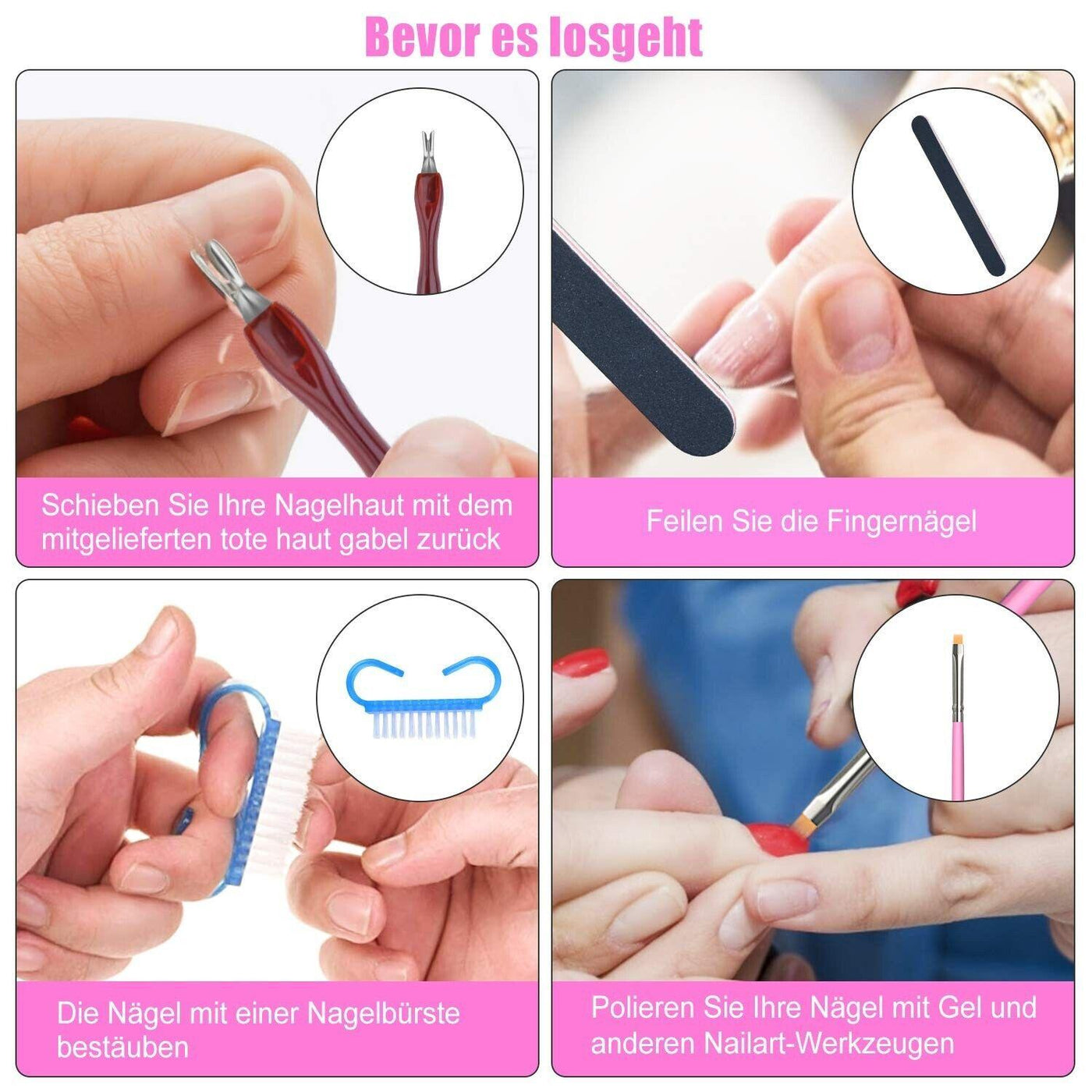 Pinsel für Gelnägel, 50-teiliges Gel-Nagel-Zubehör, darunter 15 Nailart-Pinsel,