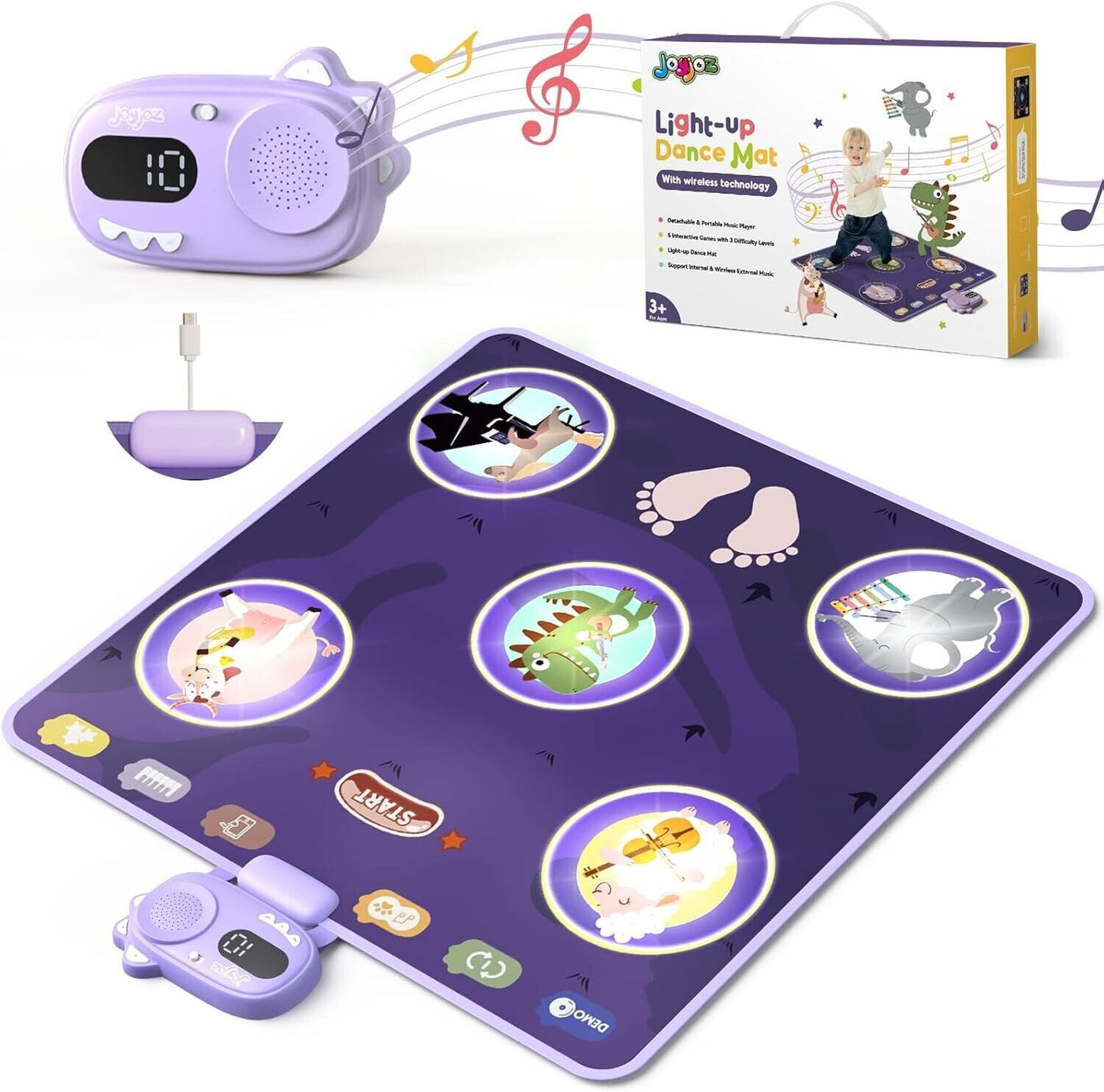 Tanzmatte Spielzeug für 3–8 Jahre Musikmatte + Musik-Player Tier-Leucht-Tanzpad