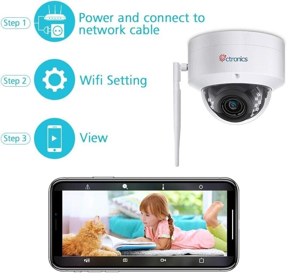 Ctronics CTIPC-290 5MP Dome HD Sicherheits Kamera Außen, Wifi, mit SD Kartenfach