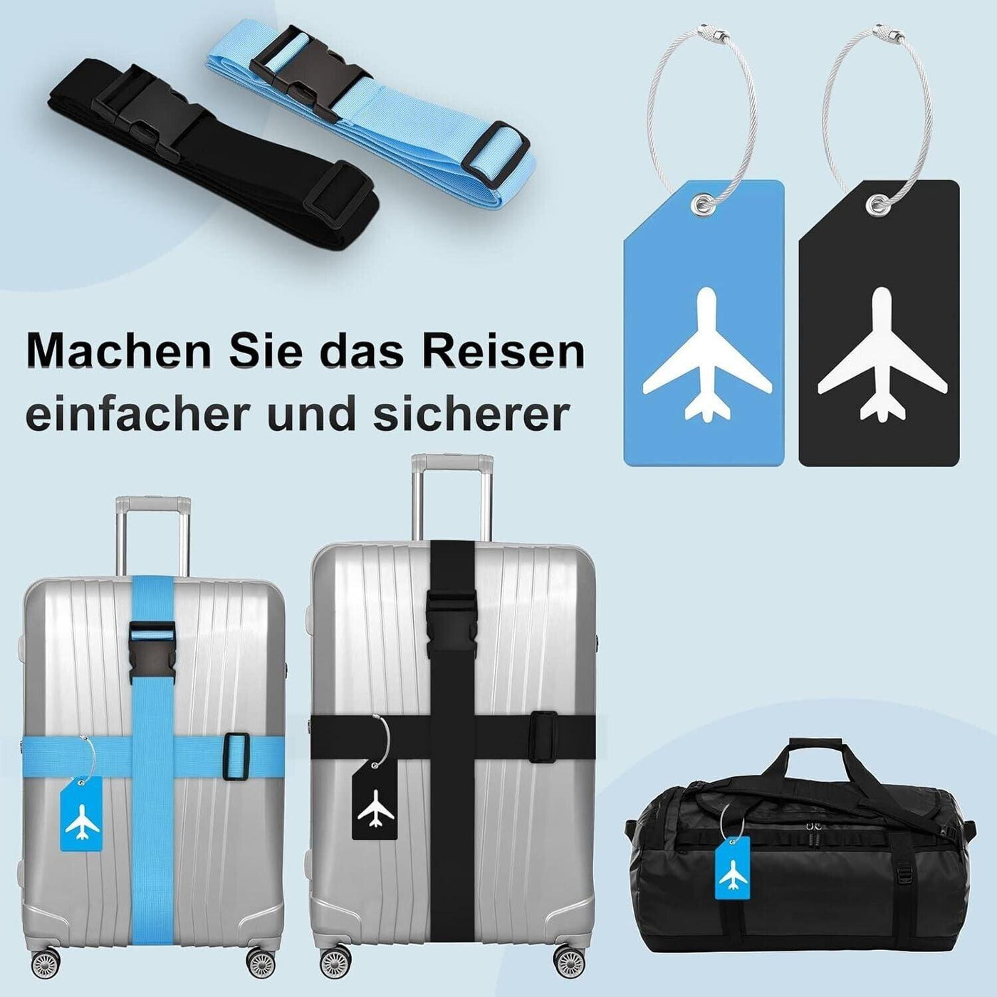 4er-Set Koffergurte Koffergurt mit 4 verstellbaren Gepäckgurten 4 Gepäckanhänger