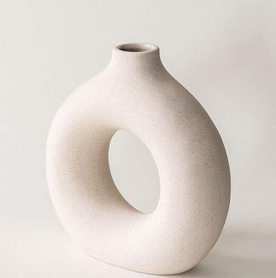 RyddeligHome Kleine weiße Donut-Vase aus Keramik für Pampasgras-Mittelstücke, Bo