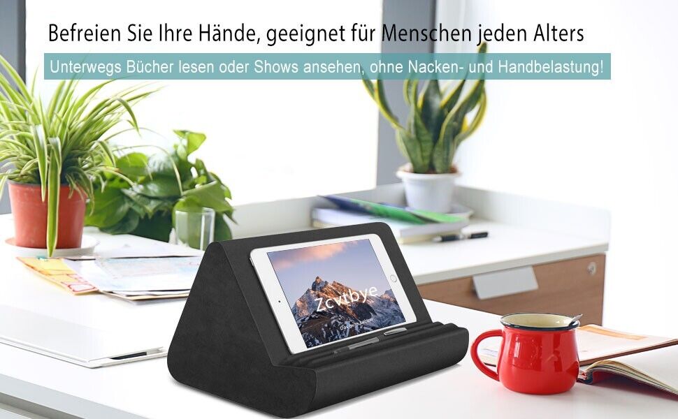 Tablet-Ständerkissen mit TascheTablet-iPad-(E)Bücherständer schwarz