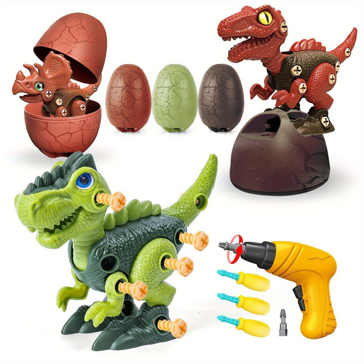Starpony 3 Dinosaurier-Spielzeuge DIY STEM-Bauspielzeug-Set Kinder Bohrmaschine
