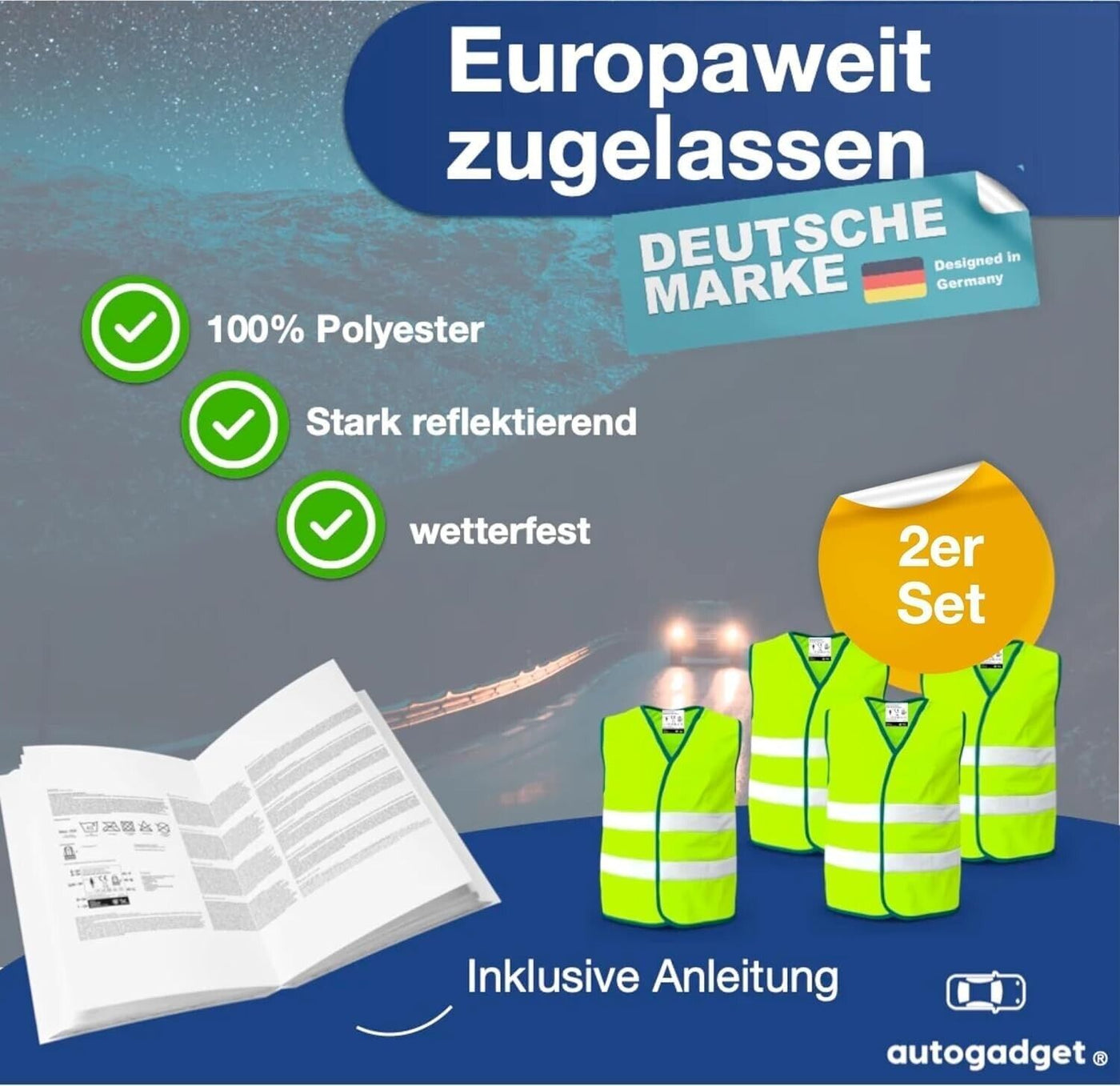 2X Warnwesten Auto gelb ISO20471 Sicherheitsweste - Pannenweste Unfallweste Pkw