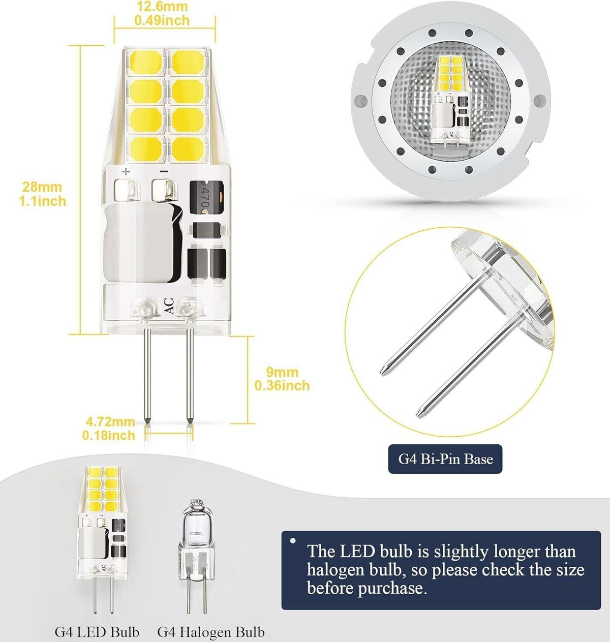 DiCUNO G4 LED Lampe 2W ersetzt für 20W Halogenbirne, Kaltweiß 6000K,