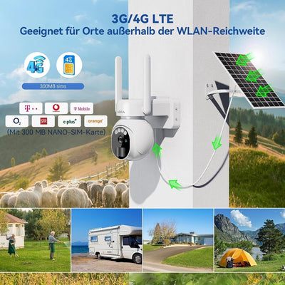 Xega XG-07 - 3G/4G LTE Überwachungskamera Aussen Solar 2K HD 3MP PTZ Kabel (D3)