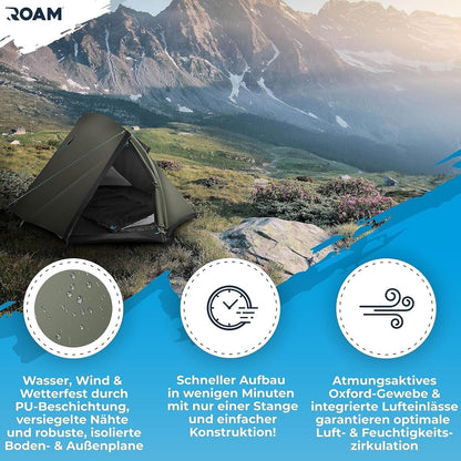 ROAM 1-2 Personen Campingzelt ultraleicht, schneller Aufbau, Wasser-/Wetterfest