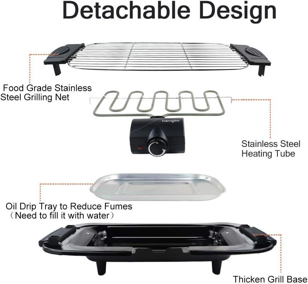 HengBO Elektrogrill Tischgrill Elektrogrill 2000W Kontaktgrill mit Thermostat