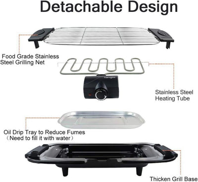 HengBO Elektrogrill Tischgrill Elektrogrill 2000W Kontaktgrill mit Thermostat