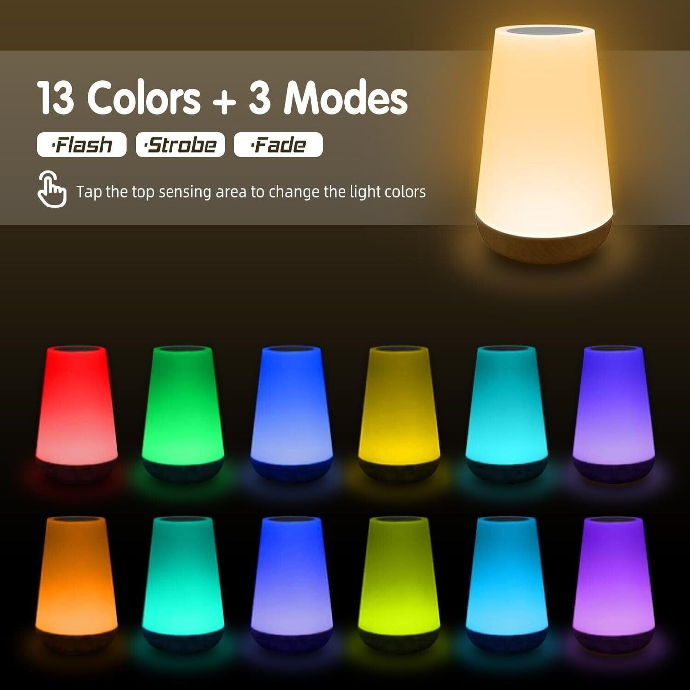 LED Nachttischlampe Nachtlicht Touch RGB mit 13 Farben 5 Helligkeitsstufen (A3)
