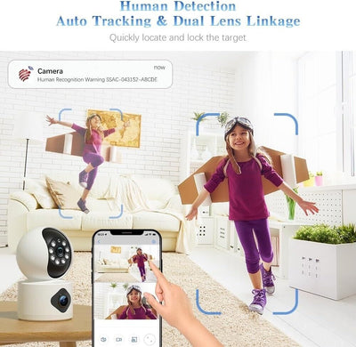 Ctronics 740C Überwachungskamera Innen mit Dual-Objektiv 360° PTZ Dual Kamera