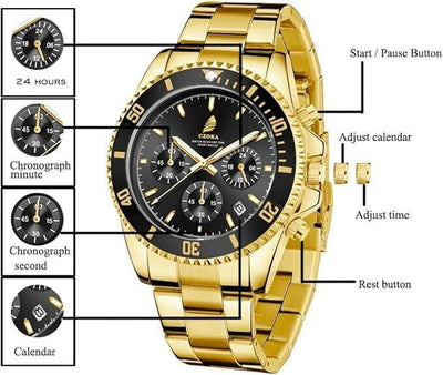 CZOKA Herrenuhr Herren Chronograph Edelstahl Wasserdicht Uhr Herren -Grün