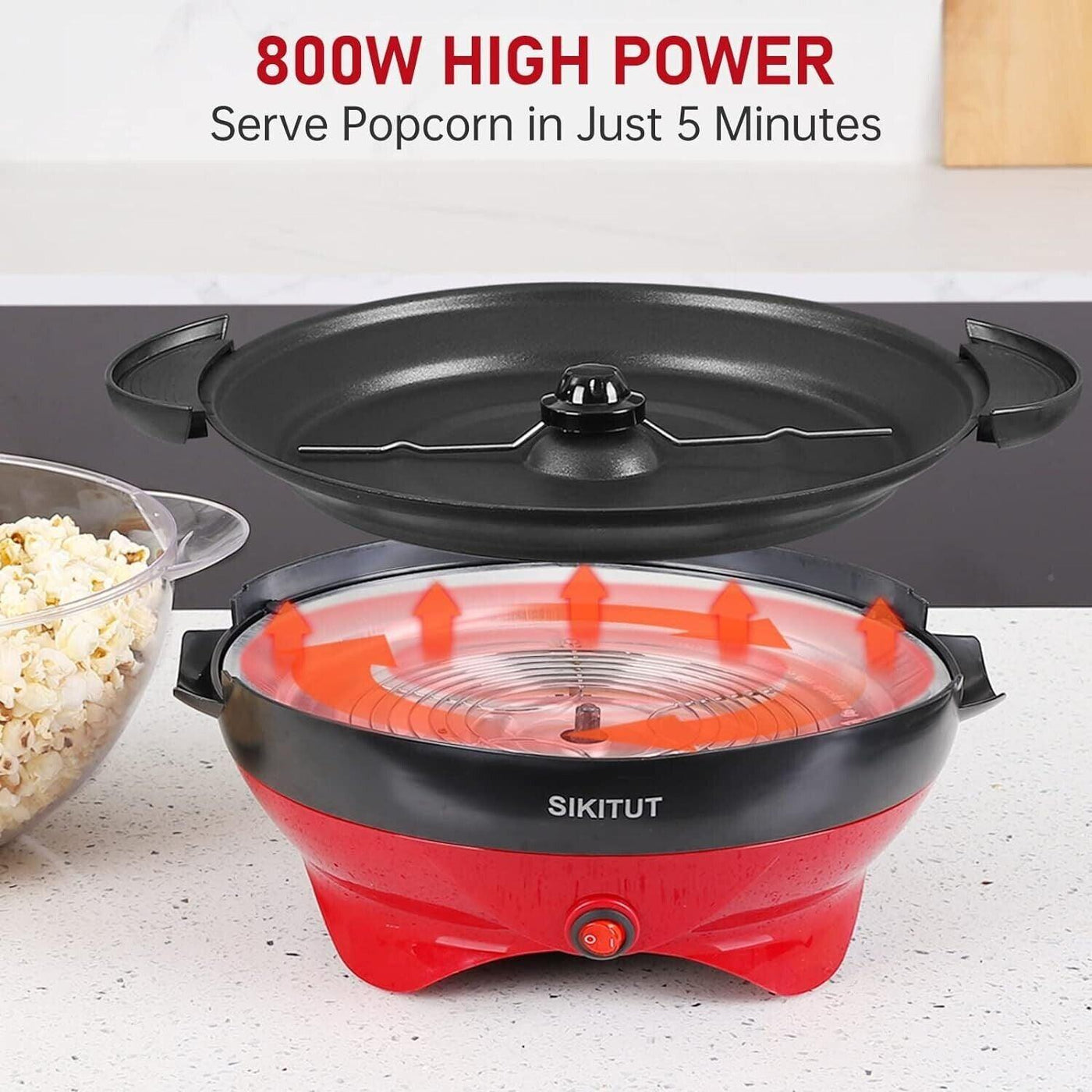 SIKITUT Popcornmaschine, Popcornmaker für Zuhause, Popcorn Popper Machine mit An