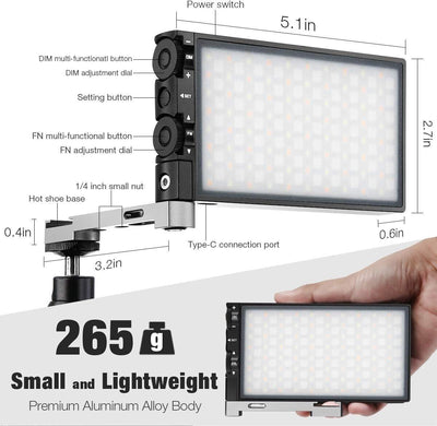 Pixel G1s RGB LED Videoleuchte Eingebaut 12W Akku Video Licht Volle Farbe und