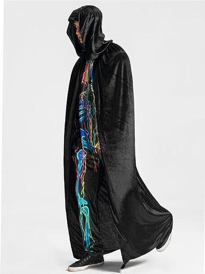 Ikali - Kostüm mit schwarzem Kapuzenumhang, Umhang in voller Länge für Unisex-Er