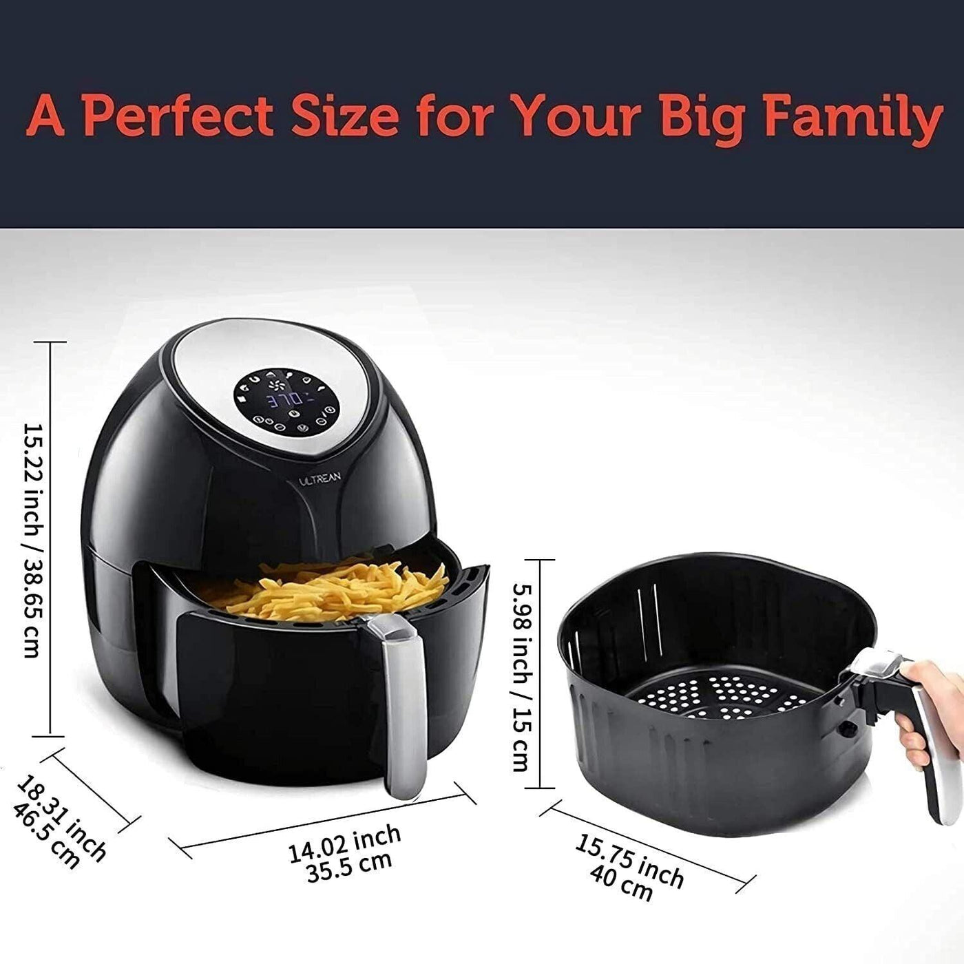 Ultrean Heißluftfritteuse, 8L, Air Fryer, Friteuse ohne Öl mit LCD