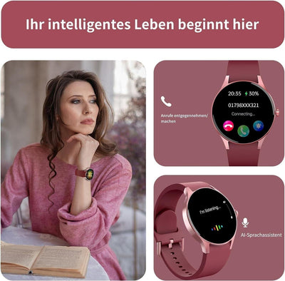 BingoFit Smartwatch Damen mit Telefonfunktion,1,43'' AMOLED Touchscreen Fitnessu