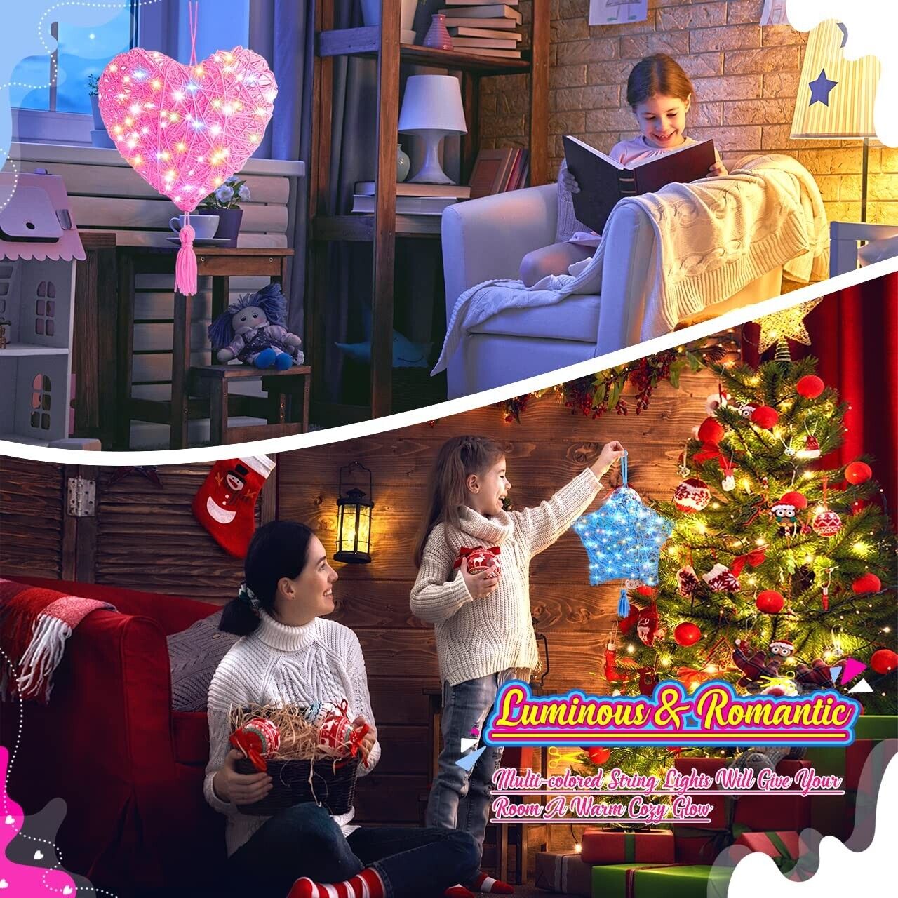 EUCOCO Geschenke Mädchen 3D String Art Kit Kinder Bastelset Laterne 6-14 Jahre