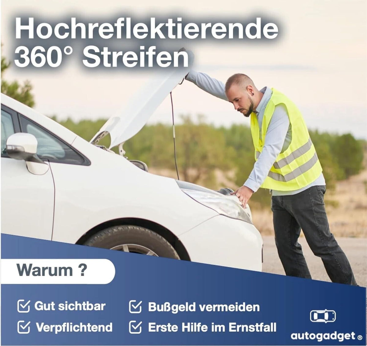 2X Warnwesten Auto gelb ISO20471 Sicherheitsweste - Pannenweste Unfallweste Pkw