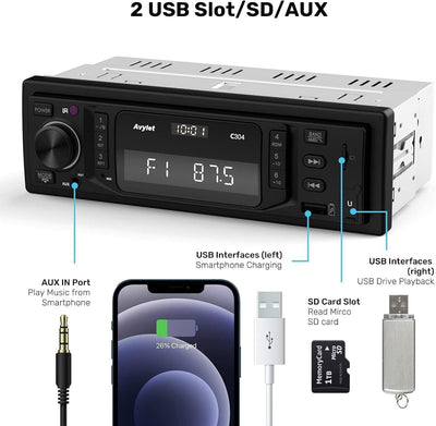 Autoradio Bluetooth 5.0,Avylet RDS/FM/AM/7 Farben 1 Din Autoradio mit Freisprech