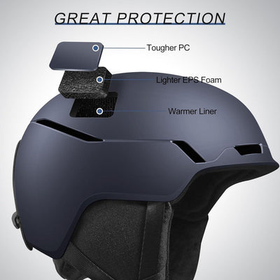 Odoland Skihelm Snowboardhelm für Damen/Herren/Jugend Optimaler Schutz (Schwarz)