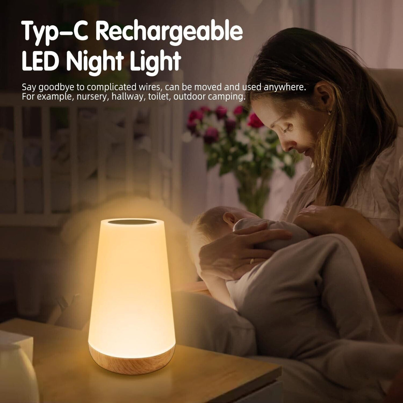 LED Nachttischlampe Nachtlicht Touch RGB mit 13 Farben 5 Helligkeitsstufen (A3)