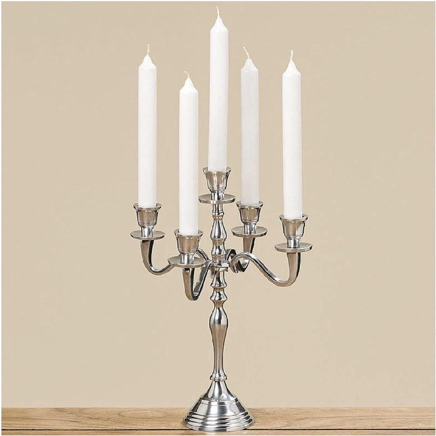 Klassischer Kandelaber Kerzenständer 5-armig, Höhe 30 cm, Durchmesser 22 cm, sil