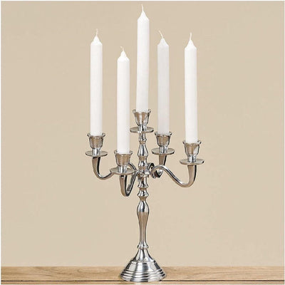 Klassischer Kandelaber Kerzenständer 5-armig, Höhe 30 cm, Durchmesser 22 cm, sil