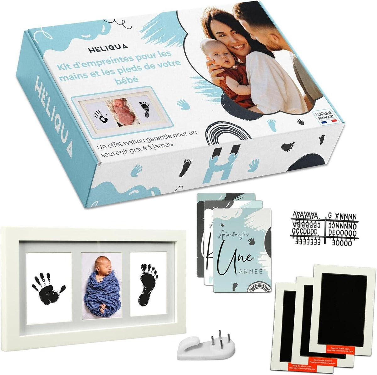Heliqua Kit Babyabdrücke 100% sicher mit massivem Holzrahmen für Babyabdrücke