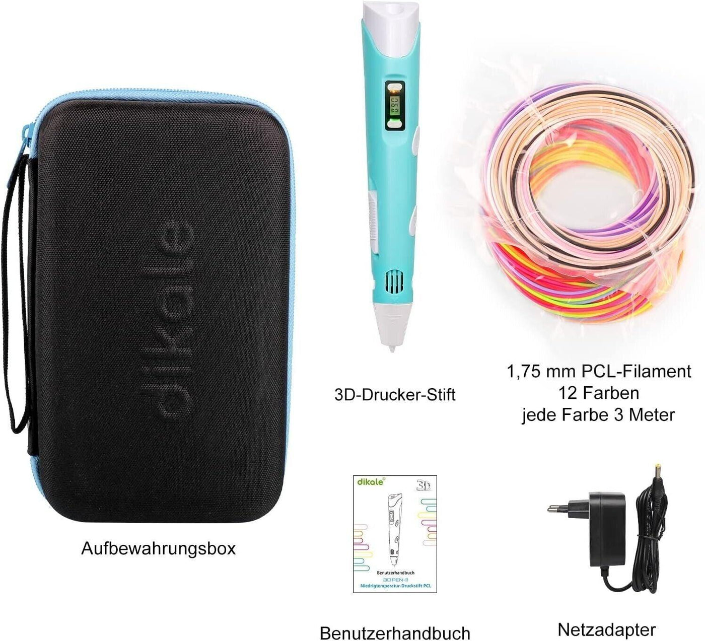Dikale 3D-Druckerstift mit 1,75 mm PCL-Filament-Set, 12 Farben, 3 m pro Farbe, 3
