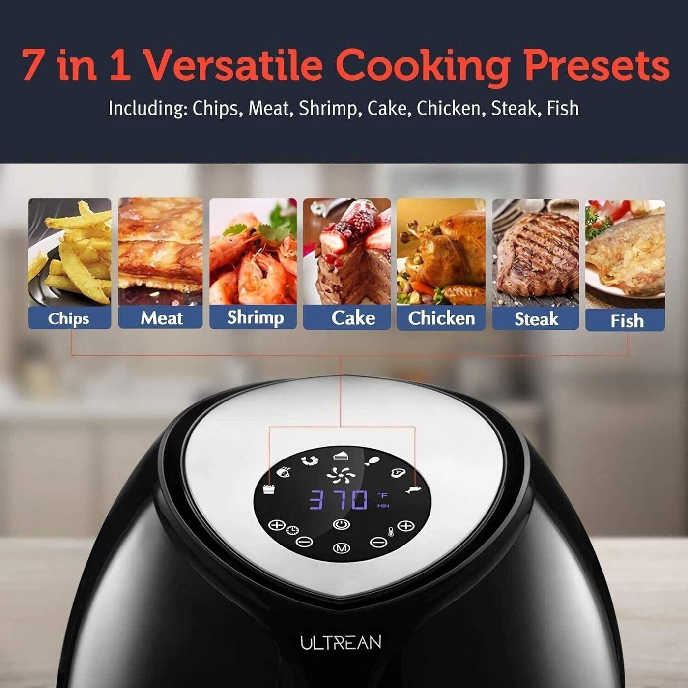 Ultrean Heißluftfritteuse, 8L, Air Fryer, Friteuse ohne Öl mit LCD
