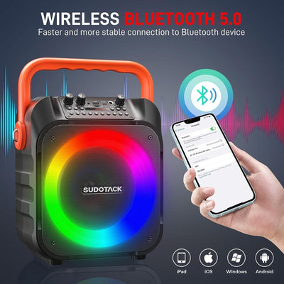 SUDOTACK Tragbare Karaoke Maschine 2 kabellose Mikrofone, Bluetooth Lautsprecher