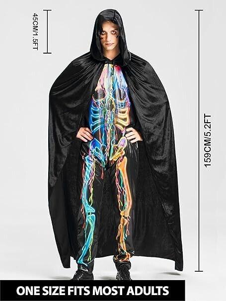 Ikali - Kostüm mit schwarzem Kapuzenumhang, Umhang in voller Länge für Unisex-Er